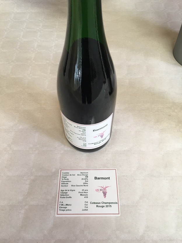 Riceys vins clairs 2015 : parcelle Barmont 100% Pinot Noir 