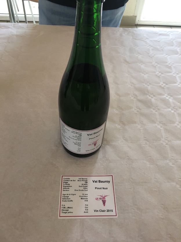 Riceys vins clairs 2015 : parcelle Val Beauroy 100% Pinot Noir sur sol gris