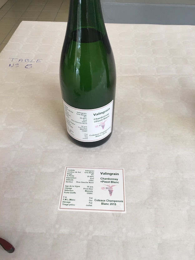 Riceys vins clairs 2015 : Parcelle Valingrain Pinot Blanc + Chardonnay élévés en fûts